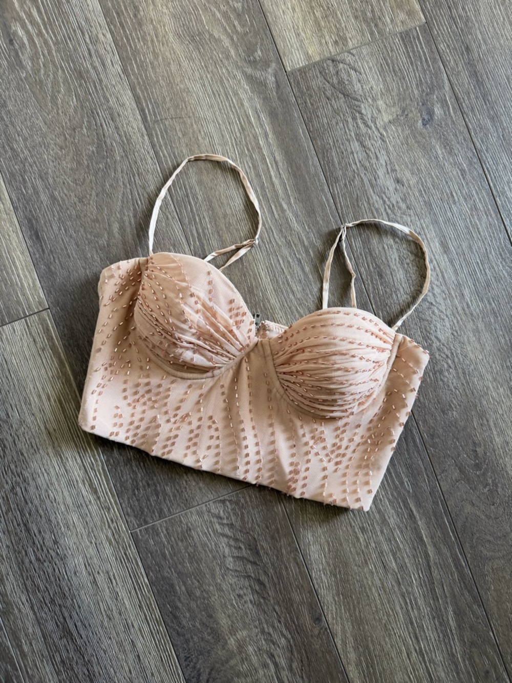Oh Polly Blush Beige Sequin Beaded Bustier Top